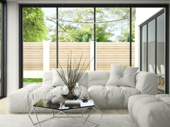 Salón con ventanas grandes