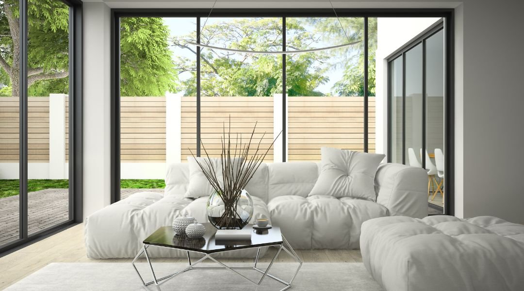 Salón con ventanas grandes